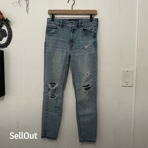 Express Women's Size 6 High Rise Distressed Cropped Jeans Blue